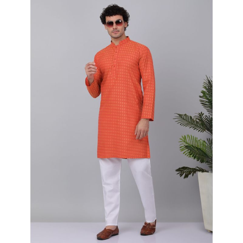 Kraft India Men Orange Cotton Woven Kurta with Pyjamas (Set of 2) (44)
