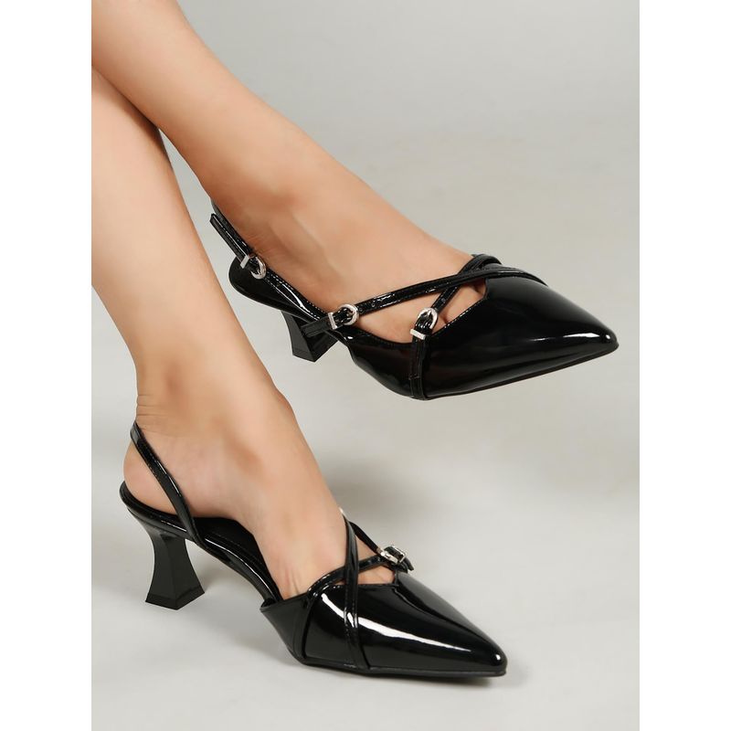 Flat n Heels Women Black Sandal Heels (EURO 37)