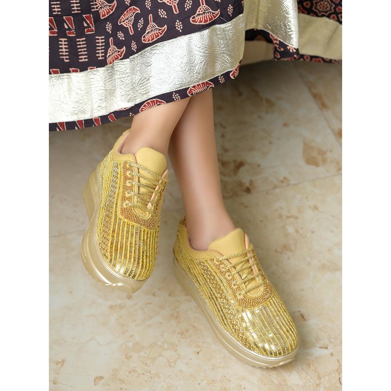 HVNLY by Shoetopia Women Gold Festive Sneakers (EURO 40)