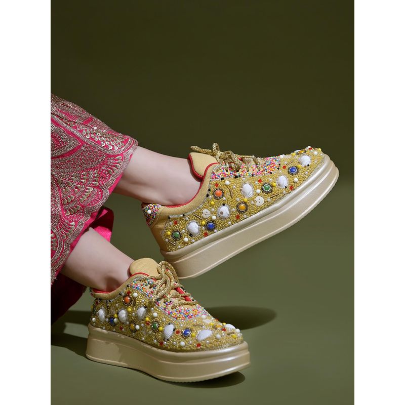 HVNLY by Shoetopia Women Gold Festive Sneakers (EURO 40)