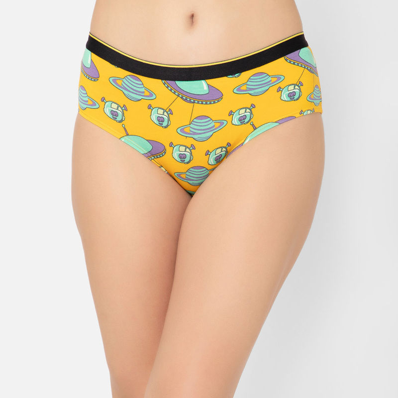 Bummer Womens Printed Micro Modal Hipsters Panties Soft & Breathable Yellow (S)