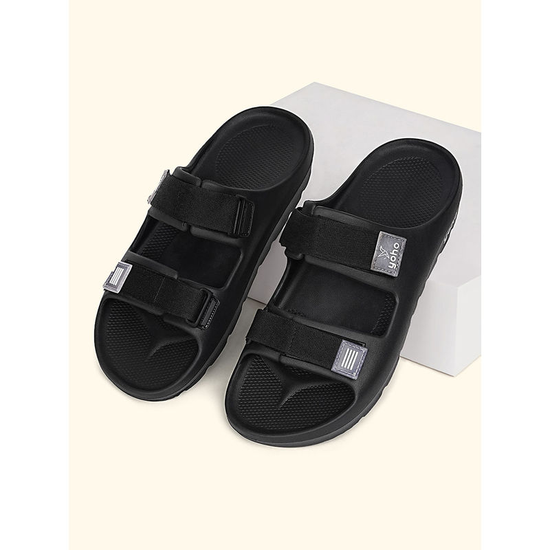 Yoho Black Wilo Double Strap Sandals for Men (UK 8)