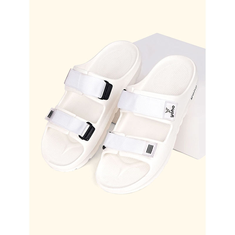 Yoho White Wilo Double Strap Sandals for Men (UK 8)