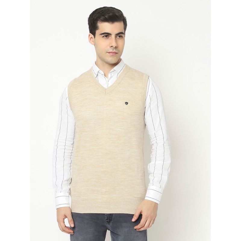 CRIMSOUNE CLUB Men Beige Sweater Vest With Logo Crest (XL)