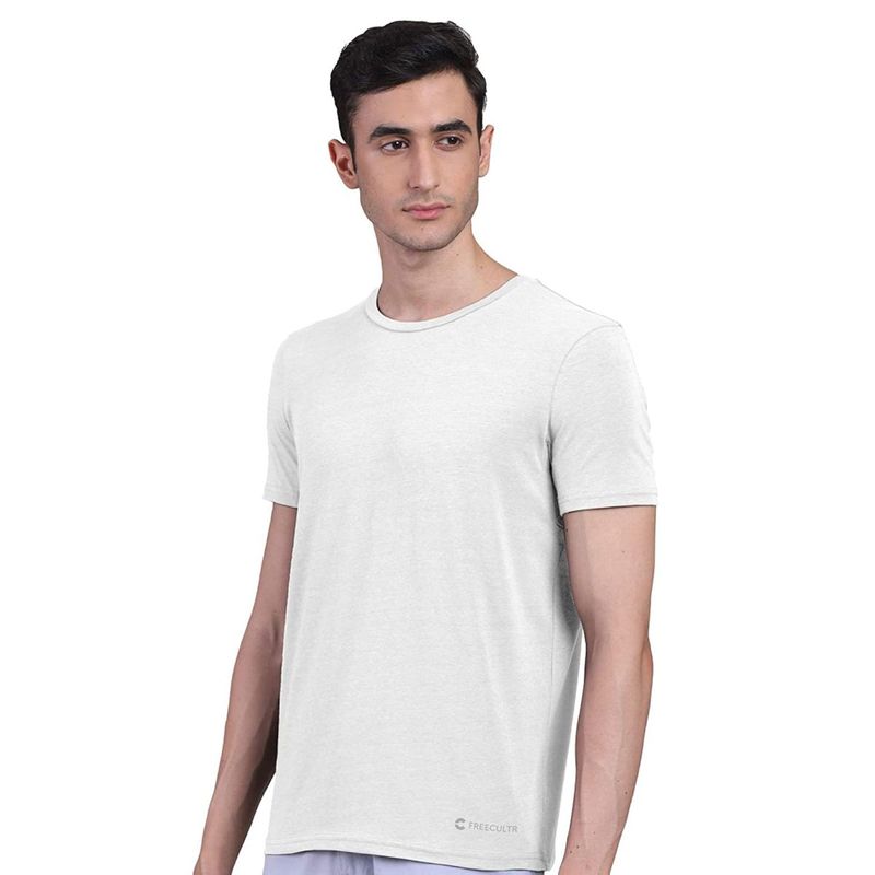 FREECULTR Mens Bamboo Undershirt Anti Microbial Lounge Wear T-Shirt White (L)