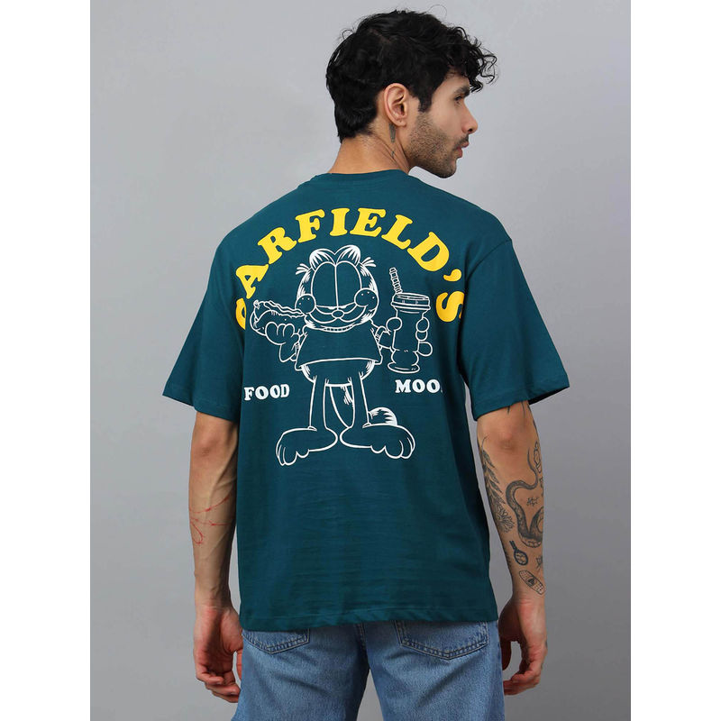 Free Authority Men Garfield Snacks Puff Graphic Cotton Green Oversized T-shirt (S)