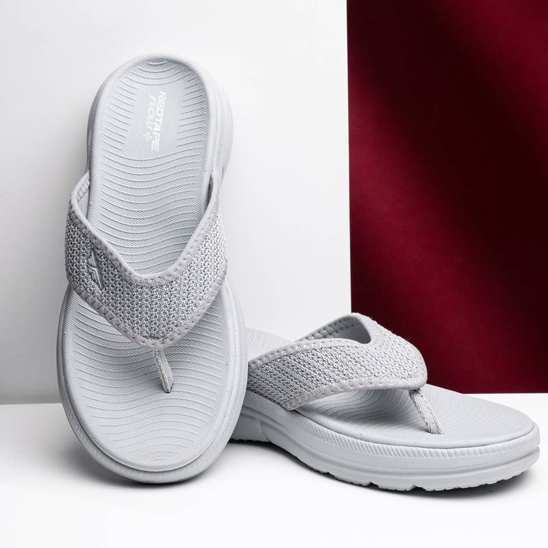 Red Tape Womens Knitted Straps FlipFlops-Grey (UK 3)