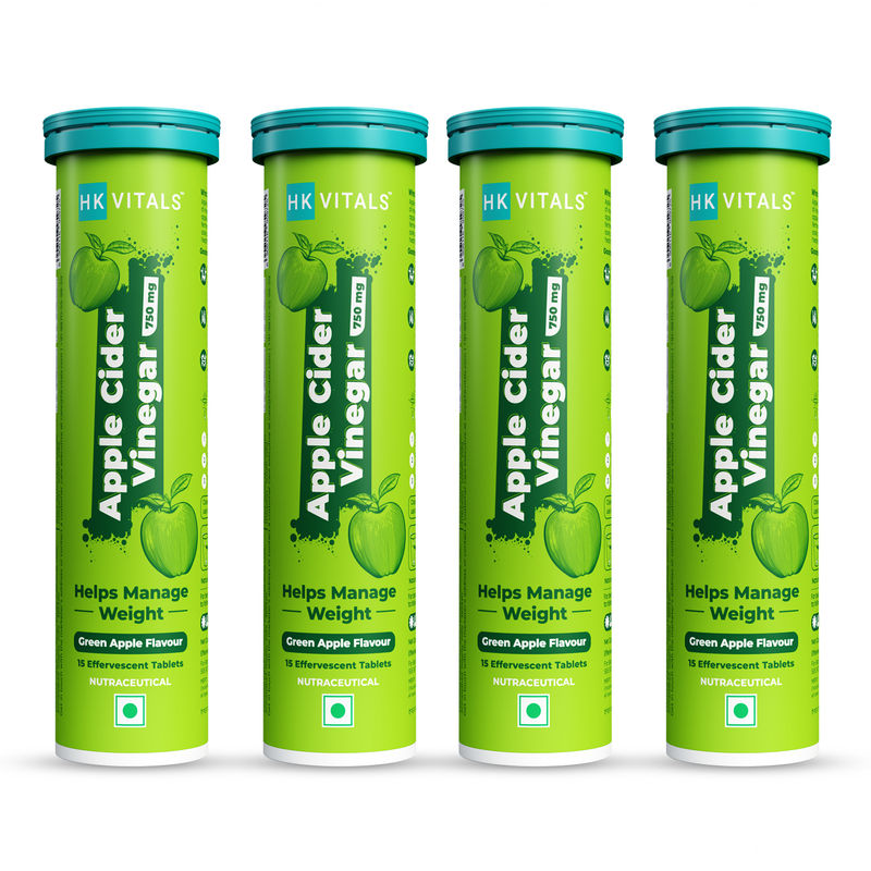 HealthKart HK Vitals Apple Cider Vinegar 750mg Effervescent Tablets - Green Apple - Pack Of 4