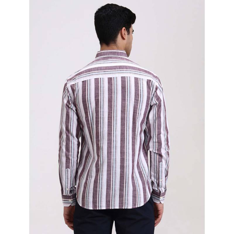 Greenfibre Purple Striped Slim Fit Formal Trousers (38)