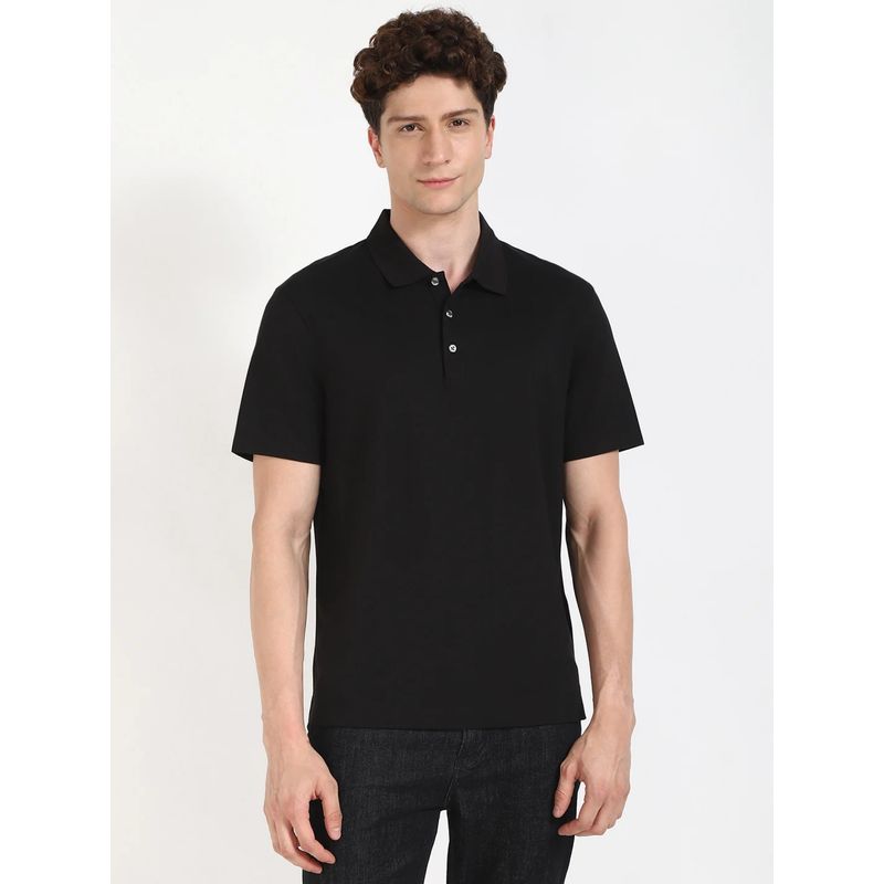 Calvin Klein Black Striped Regular Fit Polyester Polo T-shirt (S)