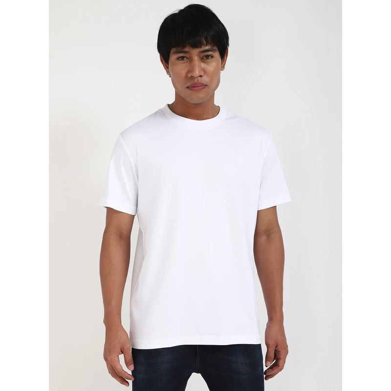 Calvin Klein White Solid Regular Fit Cotton T-shirt (L)