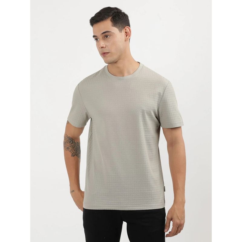 Calvin Klein Beige Textured Regular Fit Cotton T-shirt (XS)