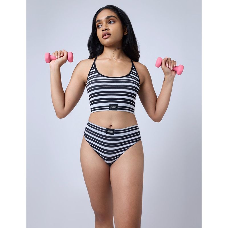 FEIER Black Ribbed Stripe Sports Bra (XS)