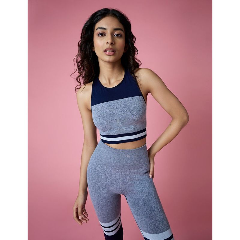 FEIER Navy Blue Racing Stripe Sports Bra (S)