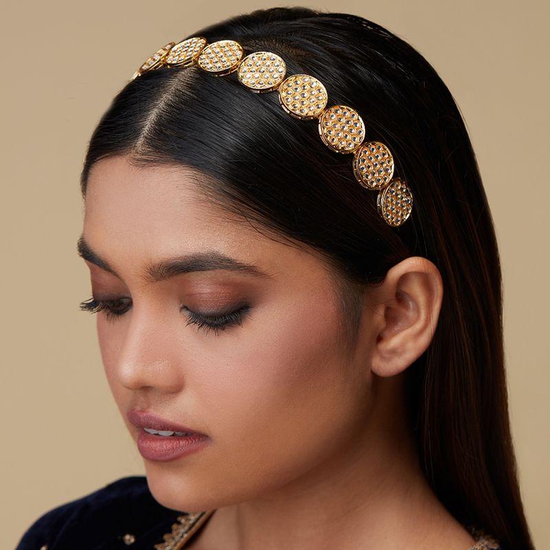 Azai by Nykaa Fashion Festive Gold Embellished Kundan Hairband Buy Azai by Nykaa Fashion