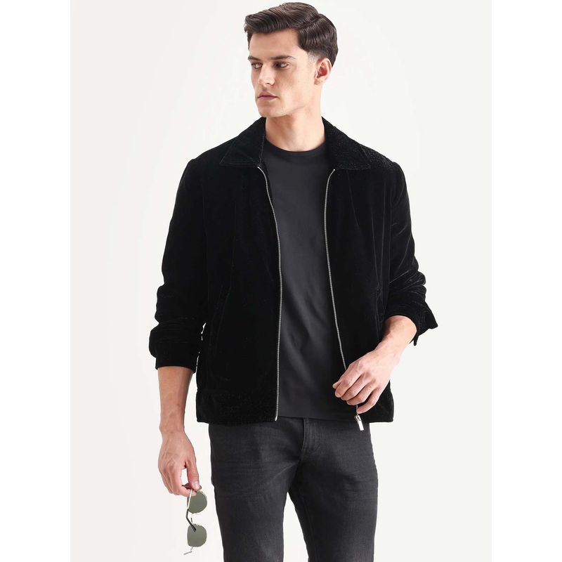 Rare Rabbit Black Polyester Full Sleeves Jacket (M)