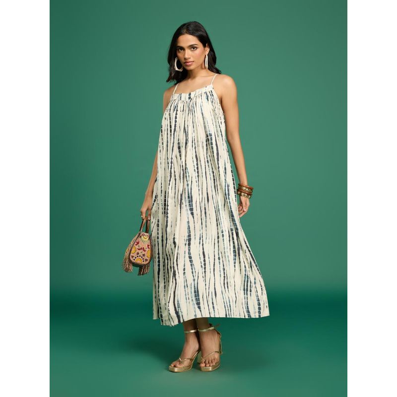 Gajra Gang Desert Rani Off White Crepe Shibori Strappy Maxi Dress (XS)