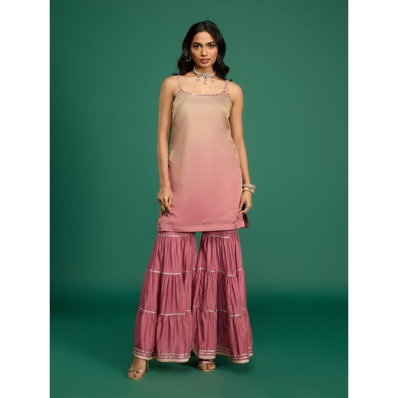 Gajra Gang Maroon Shimmer Strappy Kurta & Sharara Desert Rani (M)