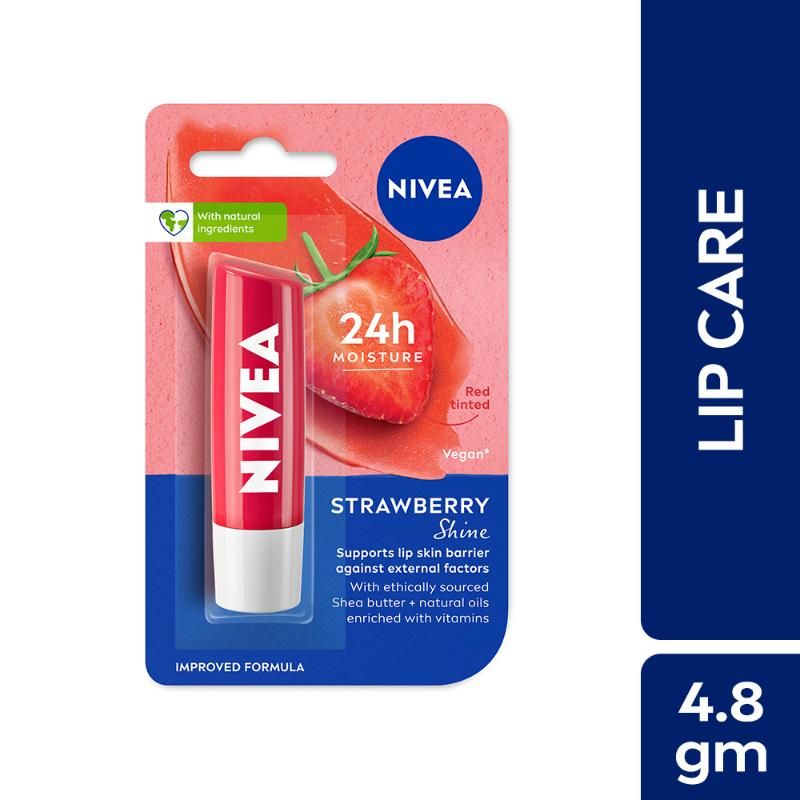 NIVEA Tinted Lip Balm with Natural oils & 24H melt-in moisture- Fruity Strawberry Shine