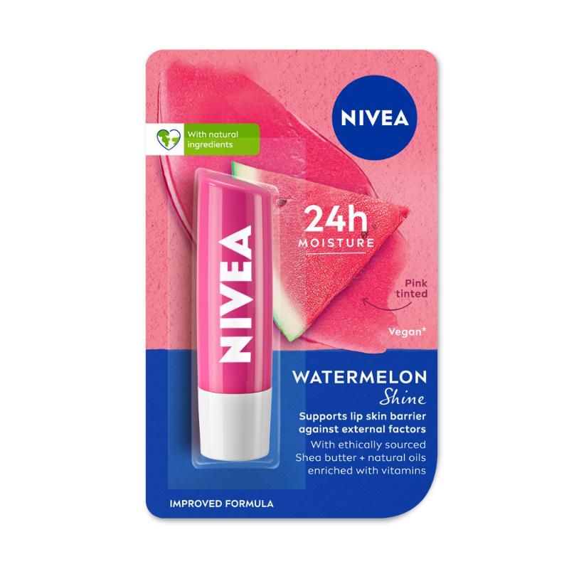 NIVEA Tinted Lip Balm with Natural oils & 24H melt-in moisture- Fruity Watermelon Shine