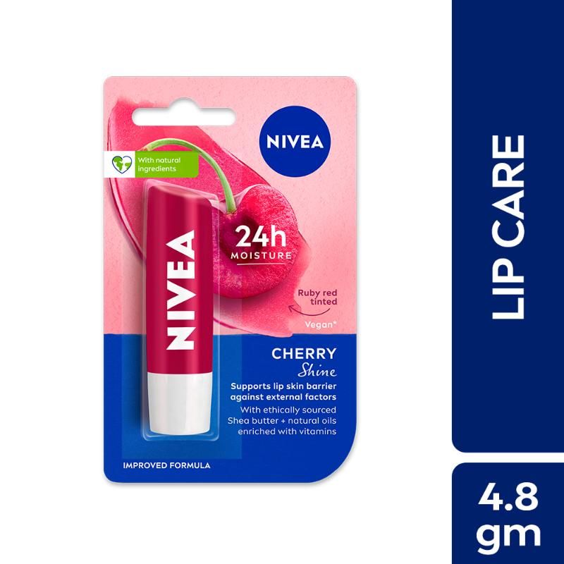 NIVEA Tinted Lip Balm with Natural oils & 24H melt-in moisture- Fruity Cherry Shine
