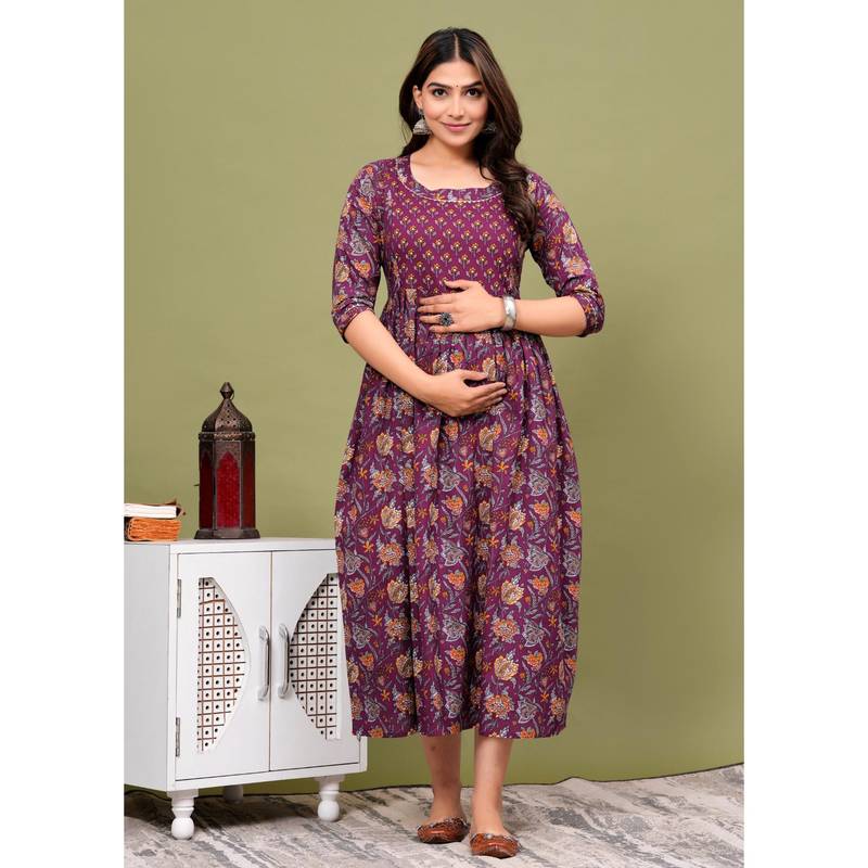UrbanRang Plum Delight Printed Maternity Maxi (3XL)