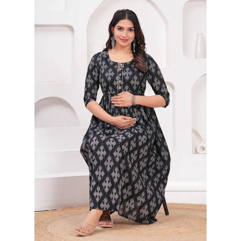 UrbanRang Midnight Black Printed Dress (S)