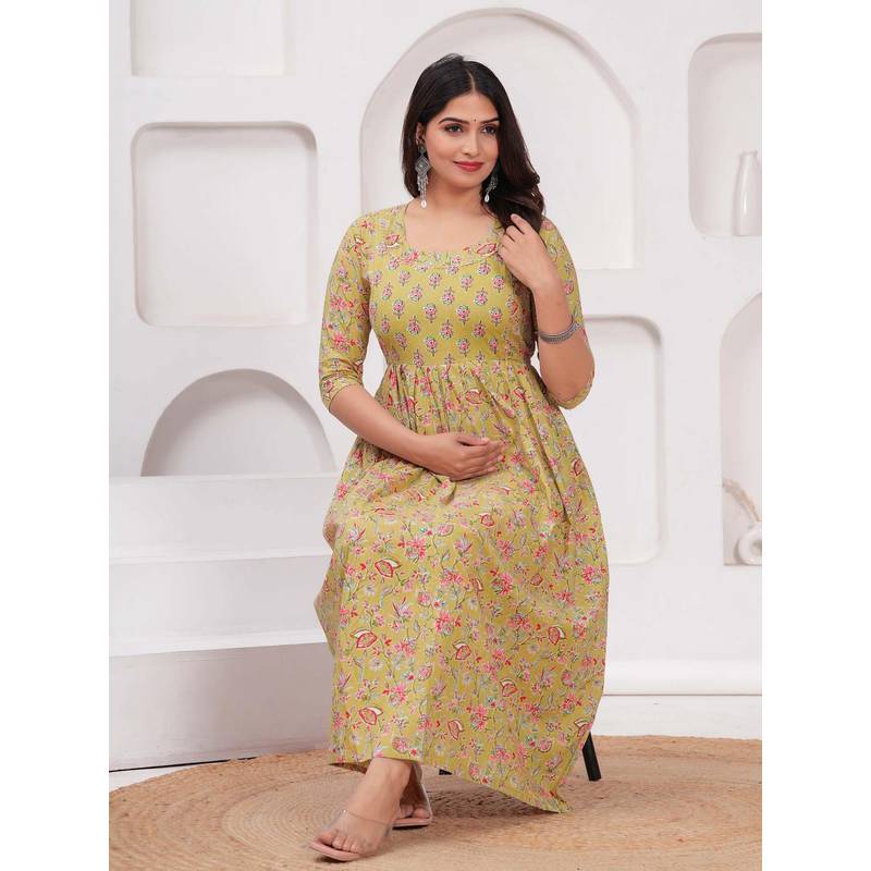 UrbanRang Golden Mustard Floral Dress (S)