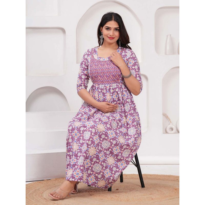 UrbanRang Lavender Charm Printed Dress (S)