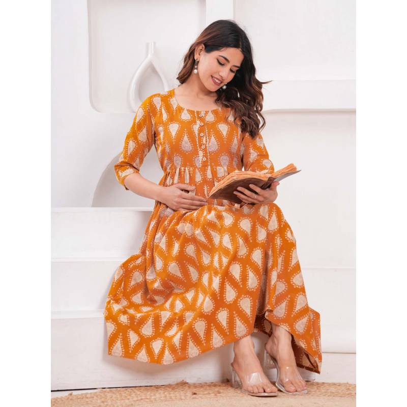 UrbanRang Amber Mustard Ikat Dress (S)