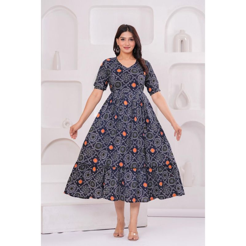 UrbanRang Charcoal Blue Floral Dress (S)