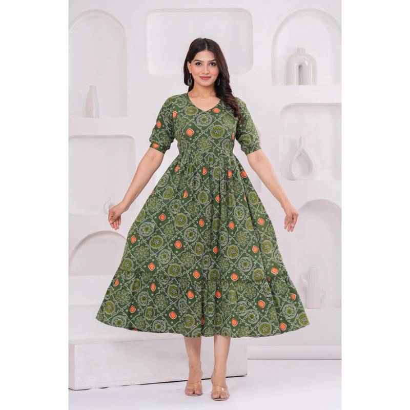 UrbanRang Olive Green Blossom Dress (S)