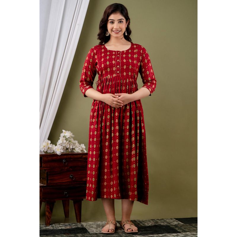UrbanRang Scarlet Charm Printed Maternity Maxi (2XL)