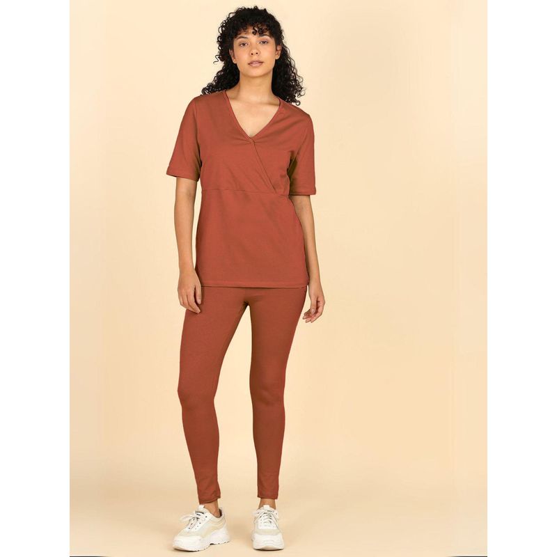 Zelena Rust Cotton Maternity Top and Legging Set - Zipless Feeding Set (M)