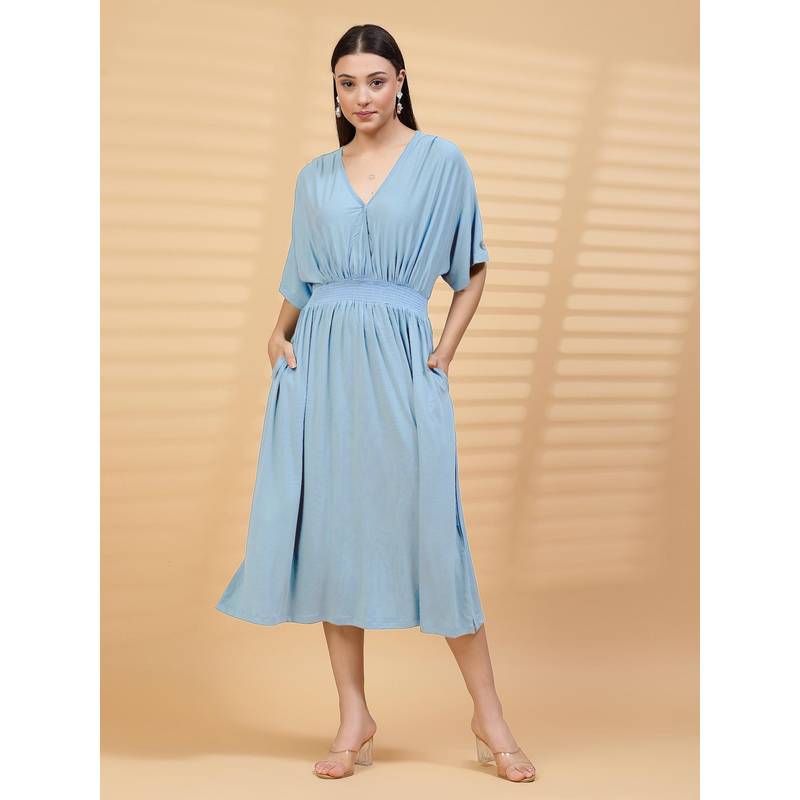 Zelena Blue Viscose Maternity Zipless Feeding Dress (M)
