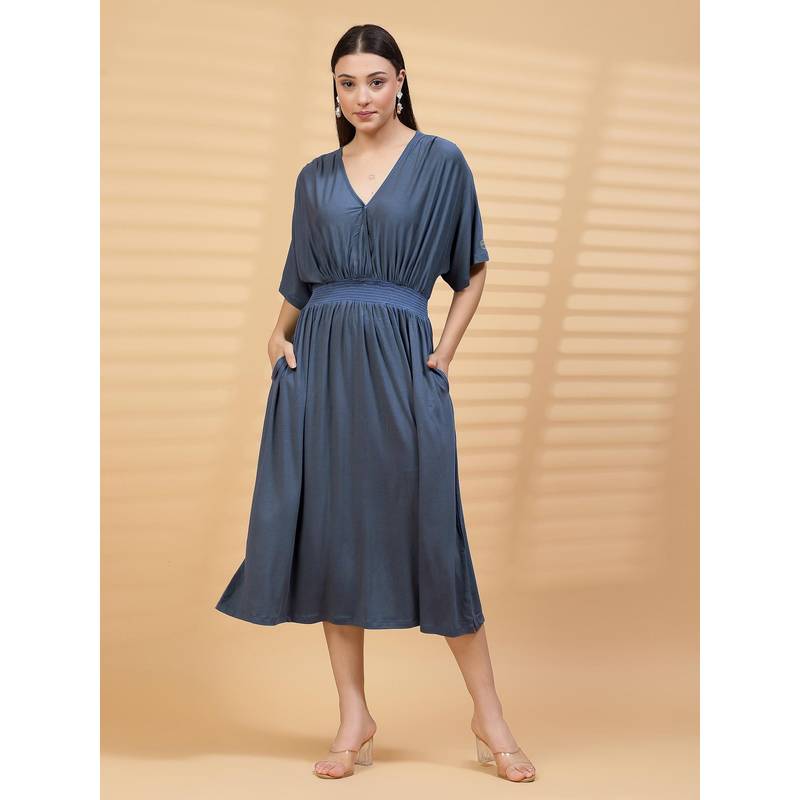 Zelena Blue Viscose Maternity Zipless Feeding Dress (M)