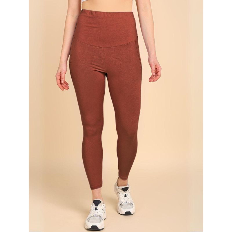 Zelena Rust Cotton Maternity and Postpartum Leggings - After Delivery Wear (M)