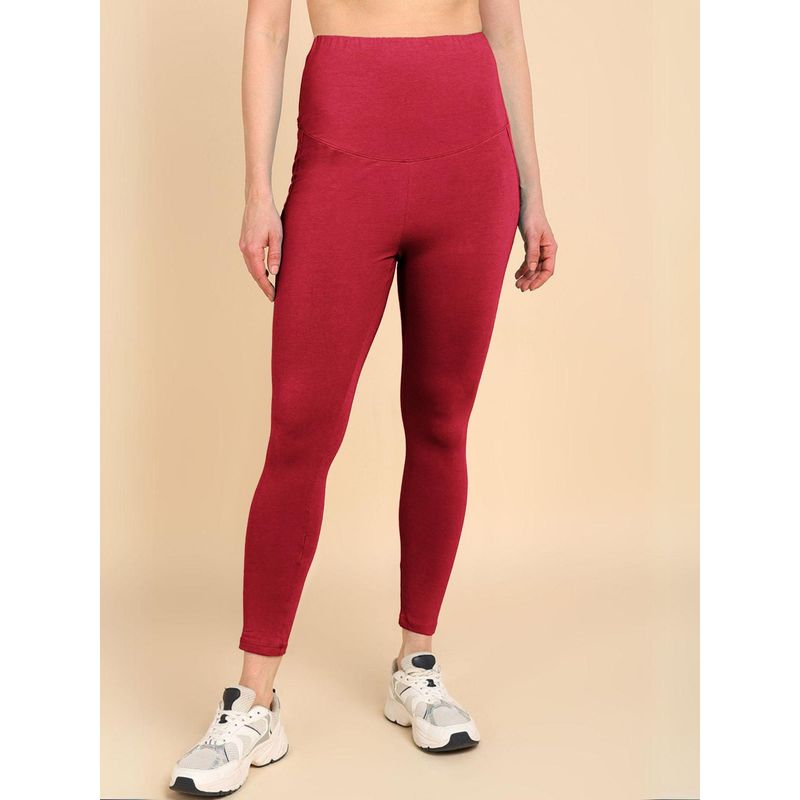 Zelena Red Cotton Maternity and Postpartum Leggings - After Delivery Wear (M)