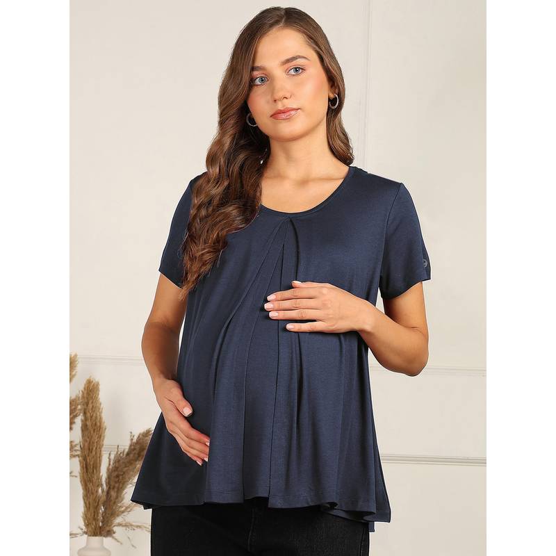 Zelena Navy Blue Zipless Maternity Feeding Top (L)