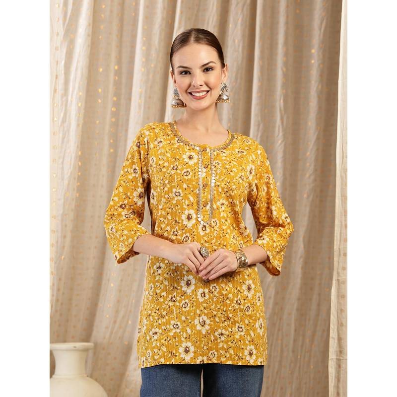 Zelena Gold Cotton Zipless Maternity Feeding Top - Embroidered Neck (M)