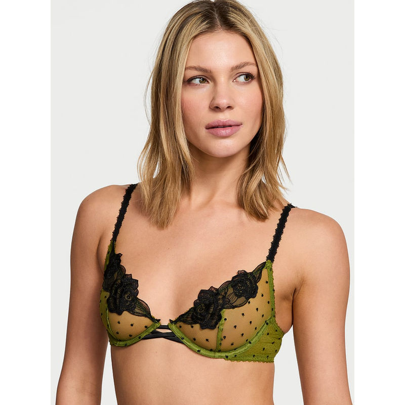Victoria's Secret Green Very Sexy Sheer Rose Unlined Low-Cut Demi Bra (36D)