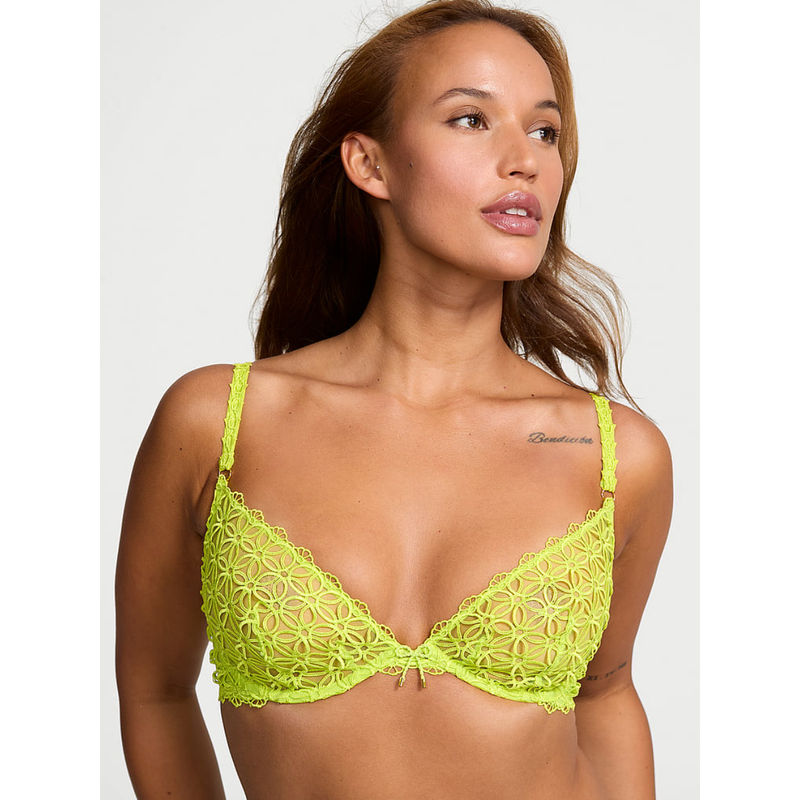 Victoria's Secret Green Very Sexy Geo Daisy Lace Unlined Low-Cut Demi Bra (32B)