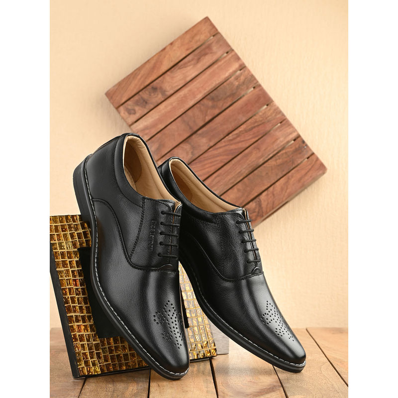 CLOG LONDON Black Leather Formal Brogue Shoes for Men (EURO 43)