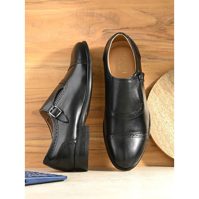 CLOG LONDON Men Black Formal Monk Straps (EURO 42)