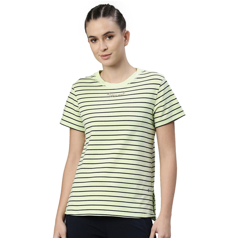 Enamor Athleisure Womens A3S1-Short Sleeve Crew Neck Antimicrobial Cotton Tee- Pear - Green (L)