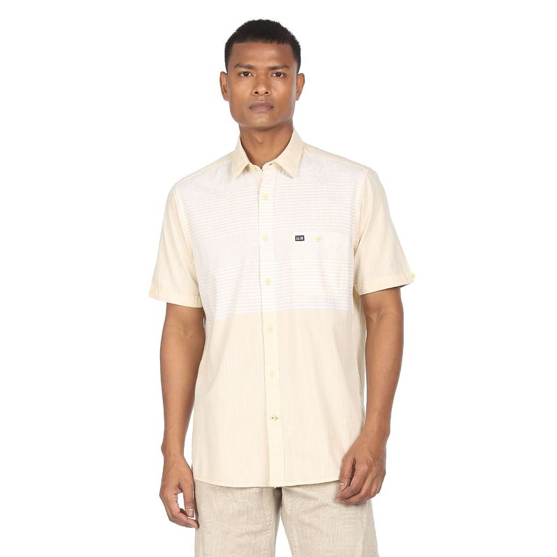 Arrow Sports Men Cream Short Sleeve Classic Regular Fit Casual Shirt (38)