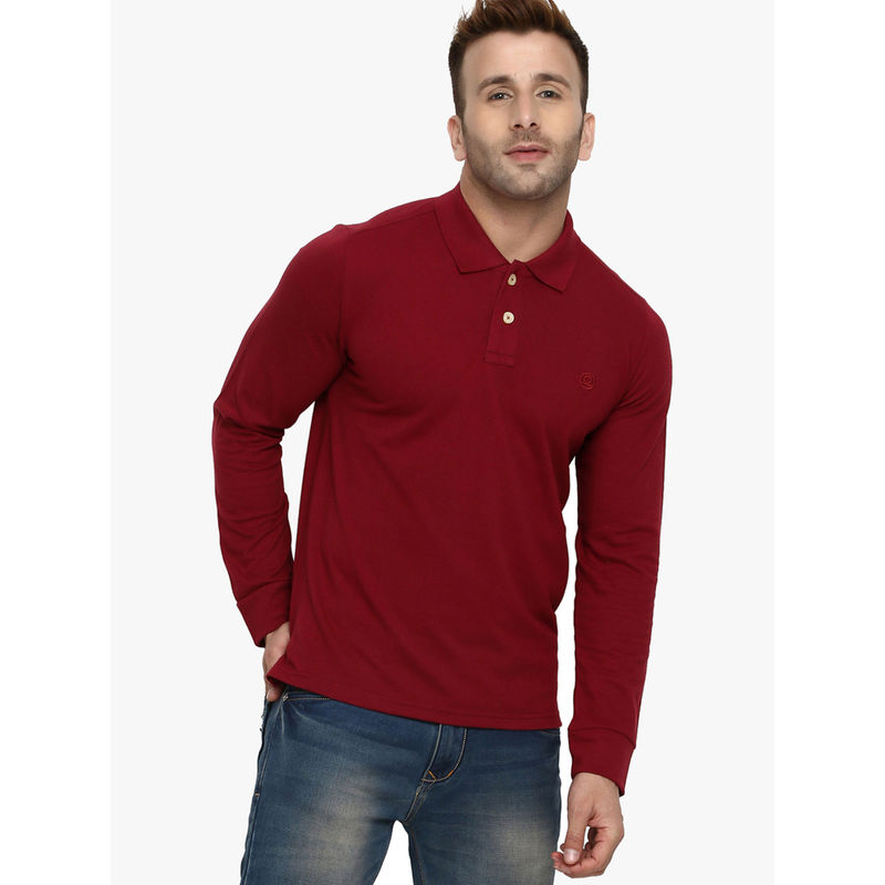 CHKOKKO Red Polo Collar Neck T-Shirt (M)