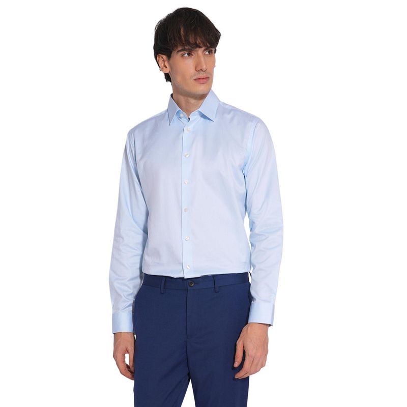 Selected Light Blue Stripes Slim Fit Formal Shirt (S)