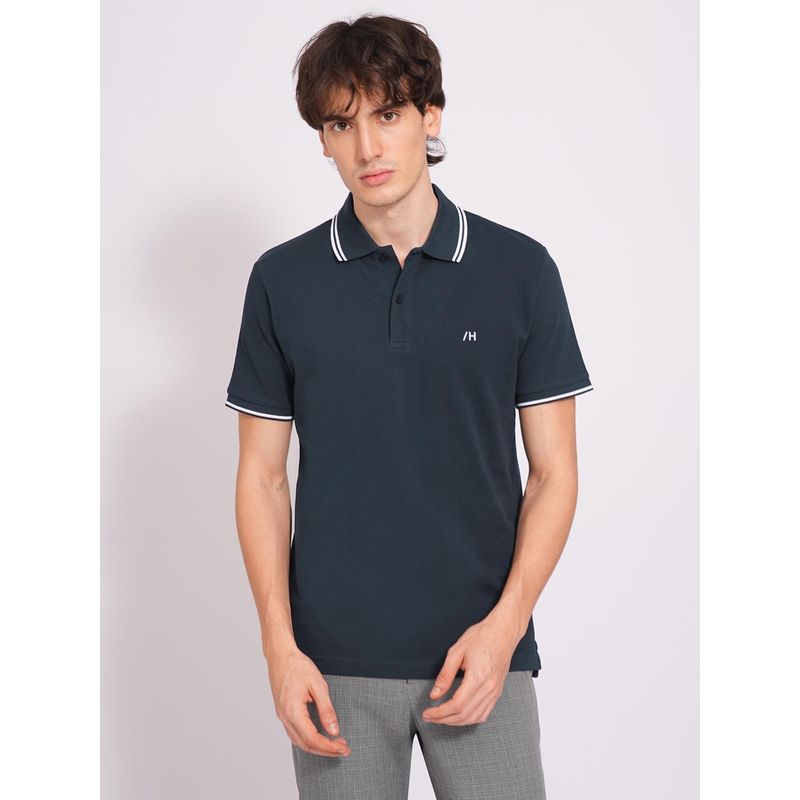 Selected Blue Organic Cotton Knitted Polo T-Shirt (L)