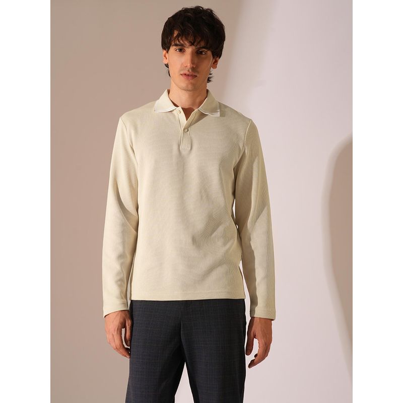 Selected Beige Knitted Full Sleeves Polo T-Shirt (XL)